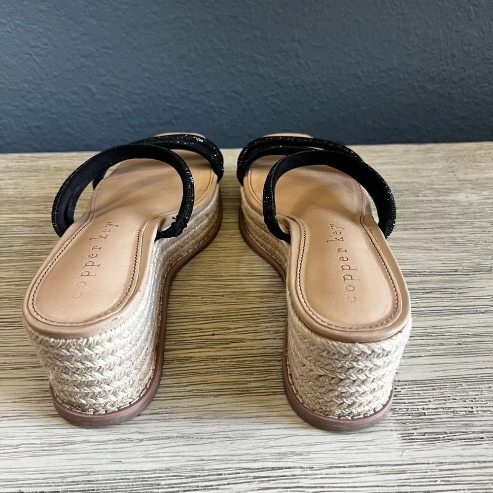 Copper Key Sugar Black Rhinestone Strappy Espadrilles